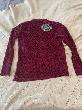 Sterling Kreek Long Sleeve Velvet Top Burgundy Size S whimsygoth babydoll